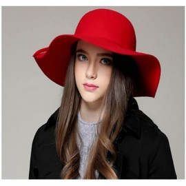 Sun Hats Women's Floppy Hat Fedora Hat with Wide Brim Warm Vintage Bowknot Felt Hat - Red - C4188A8N0W7 $14.80