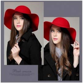 Sun Hats Women's Floppy Hat Fedora Hat with Wide Brim Warm Vintage Bowknot Felt Hat - Red - C4188A8N0W7 $14.80