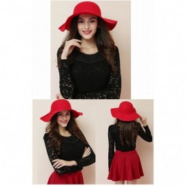 Sun Hats Women's Floppy Hat Fedora Hat with Wide Brim Warm Vintage Bowknot Felt Hat - Red - C4188A8N0W7 $14.80