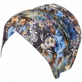 Balaclavas Head Scarf for Women Turban Knotted Vintage Flower Print Full Cover Fit-Head Wraps 2019 Winter New Cap - Blue - CS...
