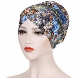 Balaclavas Head Scarf for Women Turban Knotted Vintage Flower Print Full Cover Fit-Head Wraps 2019 Winter New Cap - Blue - CS...