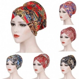 Balaclavas Head Scarf for Women Turban Knotted Vintage Flower Print Full Cover Fit-Head Wraps 2019 Winter New Cap - Blue - CS...