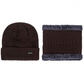 Skullies & Beanies Men's Warm Beanie Winter Thicken Hat and Scarf Two-Piece Knitted Windproof Cap Set - C-coffee - C2193CD6XE...