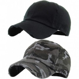 Baseball Caps Dad Hat Adjustable Unstructured Polo Style Low Profile Baseball Cap - 2 Pack - Black & Camo Black (Distressed) ...