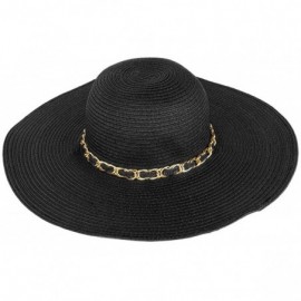 Sun Hats Women's Vintage Classic Derby Panama Hat Floppy Wide Brim Summer Style Beach Hat - Black_ - C912GSPN2ST $19.84