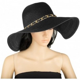 Sun Hats Women's Vintage Classic Derby Panama Hat Floppy Wide Brim Summer Style Beach Hat - Black_ - C912GSPN2ST $19.84