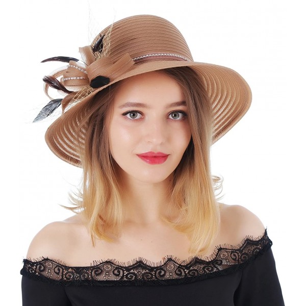 Sun Hats Women's Kentucky Derby Bowler Church Cloche Hat Organza Bridal Dress Cap - Brown - CW180C08SS3 $16.61