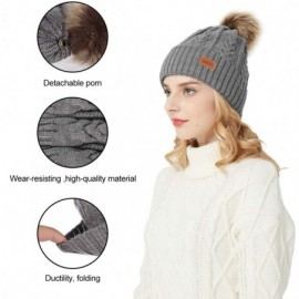 Skullies & Beanies Women's Ponytail Messy Bun Cotton Beanie Winter Warm Stretch Cable Hat Thick Knit Cuff Skull Cap - B2-grey...