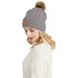 Skullies & Beanies Women's Ponytail Messy Bun Cotton Beanie Winter Warm Stretch Cable Hat Thick Knit Cuff Skull Cap - B2-grey...