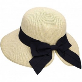 Sun Hats Women's Lightweight Foldable/Packable Beach Sun Hat w/Decorative Bow - Beige W/Black Bow - CC180WZGW3Z $41.97