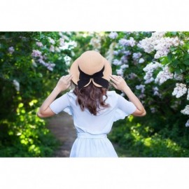 Sun Hats Women's Lightweight Foldable/Packable Beach Sun Hat w/Decorative Bow - Beige W/Black Bow - CC180WZGW3Z $21.25