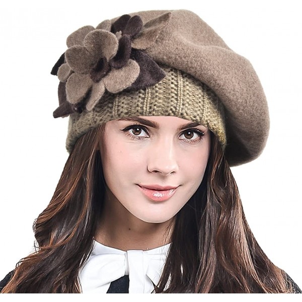 Berets Lady French Beret 100% Wool Beret Chic Beanie Winter Hat HY023 - Brown - CO12O0GQW39 $12.84