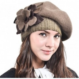 Berets Lady French Beret 100% Wool Beret Chic Beanie Winter Hat HY023 - Brown - CO12O0GQW39 $12.84
