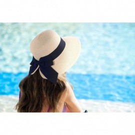 Sun Hats Women's Lightweight Foldable/Packable Beach Sun Hat w/Decorative Bow - Beige W/Black Bow - CC180WZGW3Z $21.25