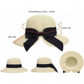 Sun Hats Women's Lightweight Foldable/Packable Beach Sun Hat w/Decorative Bow - Beige W/Black Bow - CC180WZGW3Z $21.25