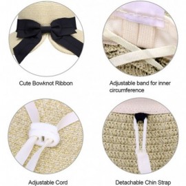 Sun Hats Women's Lightweight Foldable/Packable Beach Sun Hat w/Decorative Bow - Beige W/Black Bow - CC180WZGW3Z $21.25