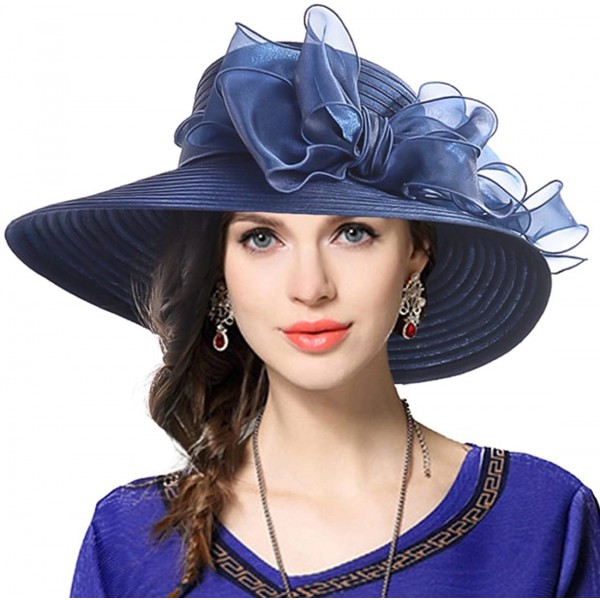 Sun Hats Women's Dressy Church Baptism Wedding Derby Hat - Navy - C217YSN3EE5 $19.28