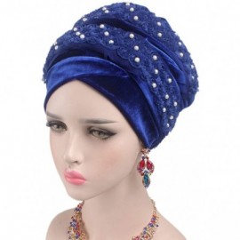 Headbands Women Velvet Turban Hat Headwrap Headscarf Headband Long Head Wrap Hijab Scarf - Jb Flower Royal Blue - C818YD5D9W7...