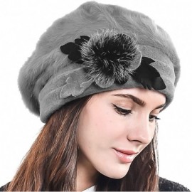 Bucket Hats Women's Elegant Flower Wool Cloche Bucket Ridgy Bowler Hat 09-co20 - Angora Beret-grey - CA1205ED5SB $27.13