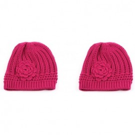 Skullies & Beanies Winter Knit Flower Beanie Hat 333HB - 2 Pcs Hot Pink & Hot Pink - CJ122Q1NB17 $12.26