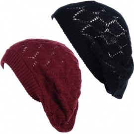 Berets Womens Lightweight Cut Out Knit Beanie Beret Cap Crochet Hat - Many Styles - 2681bkwine - CG1953ANML8 $21.42