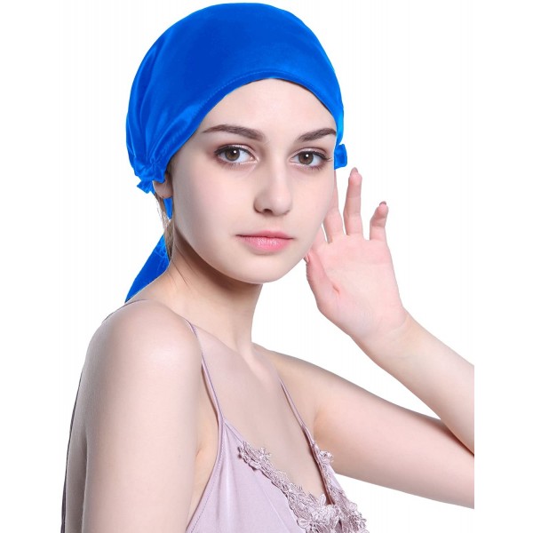Skullies & Beanies Silk Night Cap Satin Head Cover Bonnet Hair Care - Blue 03 - CM182LROQ84 $6.60
