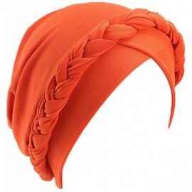 Skullies & Beanies Chemo Cancer Turbans Cap Twisted Braid Hair Cover Wrap Turban Headwear for Women - Single Braid Orange - C...