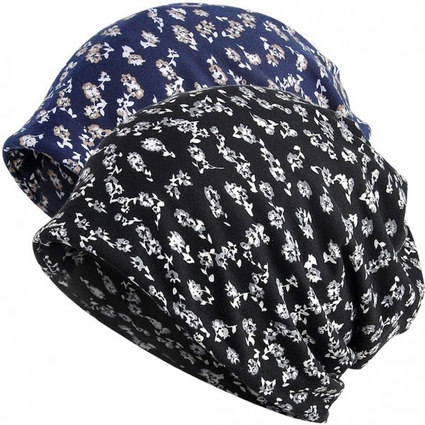 Skullies & Beanies Print Flower Slouchy Beanie Chemo Hat Cap Infinity Scarf for Women - 2 Pack Blue/Black Floral - CF18CRT90G...