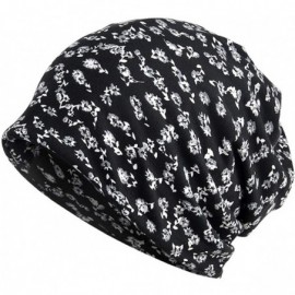 Skullies & Beanies Print Flower Slouchy Beanie Chemo Hat Cap Infinity Scarf for Women - 2 Pack Blue/Black Floral - CF18CRT90G...