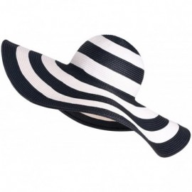 Sun Hats Floppy Wide Brim Straw Hat Women Summer Beach Cap Sun Hat - Black and White Striped - CF18DQTY7SN $14.26