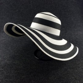 Sun Hats Floppy Wide Brim Straw Hat Women Summer Beach Cap Sun Hat - Black and White Striped - CF18DQTY7SN $14.26