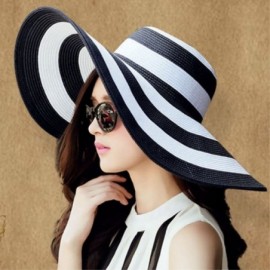 Sun Hats Floppy Wide Brim Straw Hat Women Summer Beach Cap Sun Hat - Black and White Striped - CF18DQTY7SN $14.26