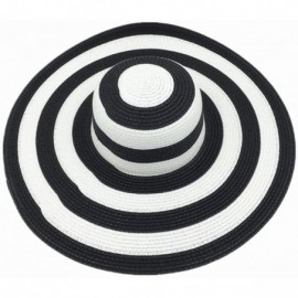 Sun Hats Floppy Wide Brim Straw Hat Women Summer Beach Cap Sun Hat - Black and White Striped - CF18DQTY7SN $14.26