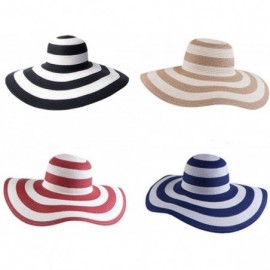 Sun Hats Floppy Wide Brim Straw Hat Women Summer Beach Cap Sun Hat - Black and White Striped - CF18DQTY7SN $14.26