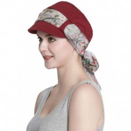 Newsboy Caps Breathable Bamboo Lined Cotton Hat and Scarf Set for Women - Burgundy Plum Blossom - CD18NDA2ZND $17.95