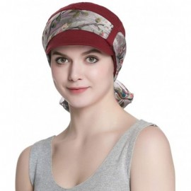 Newsboy Caps Breathable Bamboo Lined Cotton Hat and Scarf Set for Women - Burgundy Plum Blossom - CD18NDA2ZND $17.95