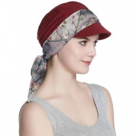 Newsboy Caps Breathable Bamboo Lined Cotton Hat and Scarf Set for Women - Burgundy Plum Blossom - CD18NDA2ZND $17.95