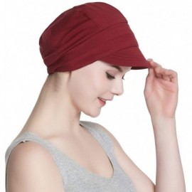 Newsboy Caps Breathable Bamboo Lined Cotton Hat and Scarf Set for Women - Burgundy Plum Blossom - CD18NDA2ZND $17.95