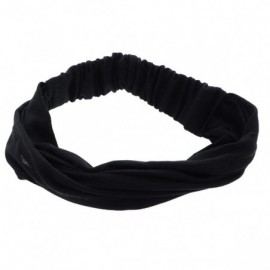 Headbands Black Wide Cotton Head Band Solid Boho Yoga Style Soft Hairband - Black - CZ11SUARHHR $11.83