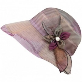 Sun Hats Women Ladies Summer Sunhat with Flower Beach Wide Brim Cap Straw Hat for Travel Vacation - Purple - CI18RO7ECRM $19.16