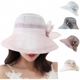Sun Hats Women Ladies Summer Sunhat with Flower Beach Wide Brim Cap Straw Hat for Travel Vacation - Purple - CI18RO7ECRM $12.00