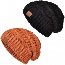 Skullies & Beanies Knit Beanie Hat for Women Oversize Chunky Winter Slouchy Beanie Hats Ski Cap - Black/Orange - CY18ADS5CW5 ...