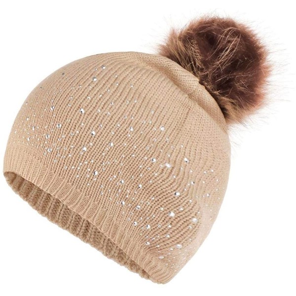 Skullies & Beanies Women Plush Ball Winter Headwear Stretchy Soft Knitted Hats Skullies & Beanies - Khaki - CO18AZEKDG3 $17.54