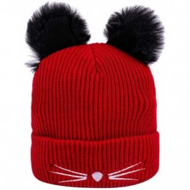 Skullies & Beanies Women Winter Fashion Keep Warm Cat Ear Winter Hats Knitted Wool Hemming Hat - Red - CW18KQLYST7 $11.01