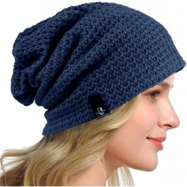 Skullies & Beanies Women's Slouchy Beanie Knit Beret Skull Cap Baggy Winter Summer Hat B08w - Solid Navy - C61980HMX2Z $15.56