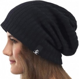 Berets Womens Knit Slouchy Beanie Ribbed Baggy Skull Cap Turban Winter Summer Beret Hat - Solid Black - CH18WE0S4YG $14.73