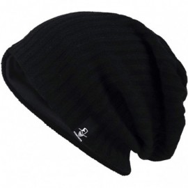 Berets Womens Knit Slouchy Beanie Ribbed Baggy Skull Cap Turban Winter Summer Beret Hat - Solid Black - CH18WE0S4YG $14.73