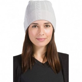 Skullies & Beanies Women's 100% Pure Cashmere Cable Knit Hat Super Soft Cuffed - Stone - CD11H5DQJNJ $26.70