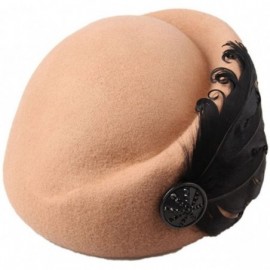 Berets Women's Vintage Feather Wool Beret Cap British Style Pillbox Hat - Camel - CM124X1D0LT $27.23