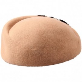 Berets Women's Vintage Feather Wool Beret Cap British Style Pillbox Hat - Camel - CM124X1D0LT $27.23